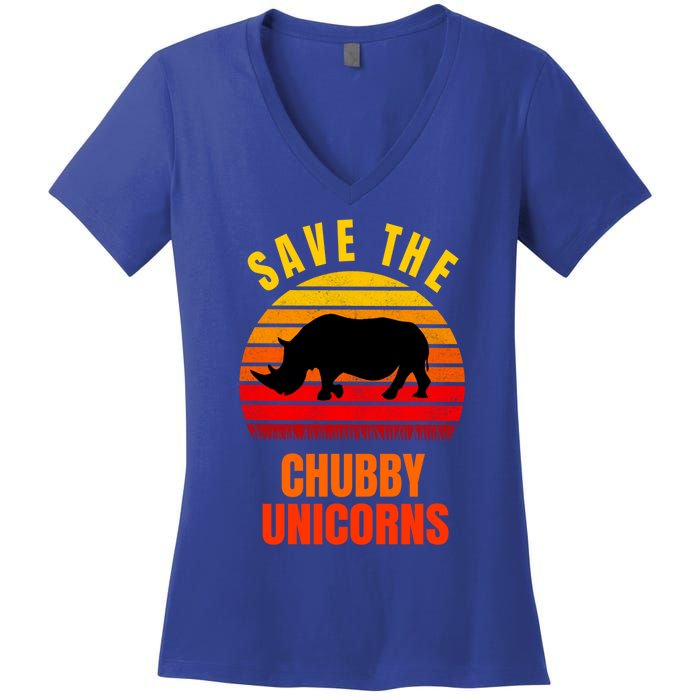 Save The Chubby Unicorns Retro Style Rhino Gift Women's V-Neck T-Shirt