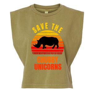 Save The Chubby Unicorns Retro Style Rhino Gift Garment-Dyed Women's Muscle Tee