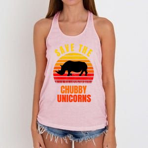 Save The Chubby Unicorns Retro Style Rhino Gift Women's Knotted Racerback Tank