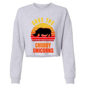 Save The Chubby Unicorns Retro Style Rhino Gift Cropped Pullover Crew