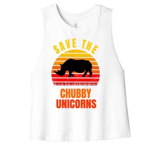 Save The Chubby Unicorns Retro Style Rhino Gift Women's Racerback Cropped Tank