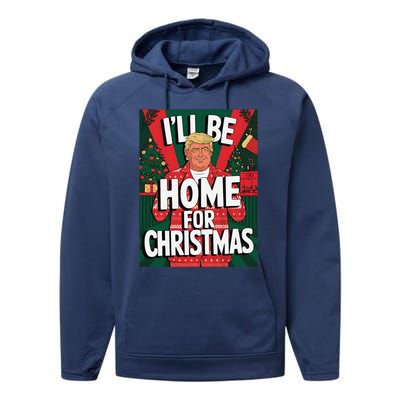 Santa Trump Christmas Pajama ILl Be Home For Christmas Performance Fleece Hoodie