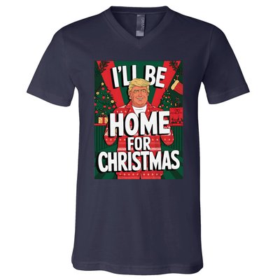 Santa Trump Christmas Pajama ILl Be Home For Christmas V-Neck T-Shirt