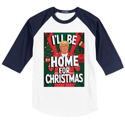 Santa Trump Christmas Pajama ILl Be Home For Christmas Baseball Sleeve Shirt