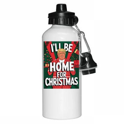 Santa Trump Christmas Pajama ILl Be Home For Christmas Aluminum Water Bottle 