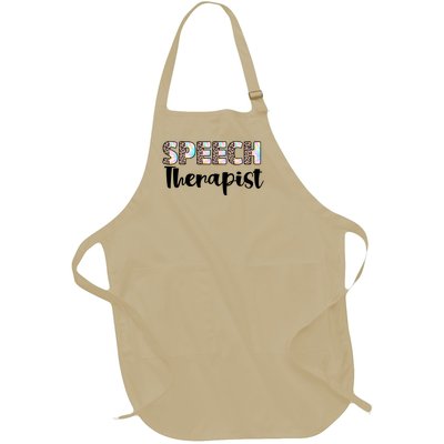 Speech Therapist Cute Leopard Speech Language Pathologist Gift Full-Length Apron With Pockets