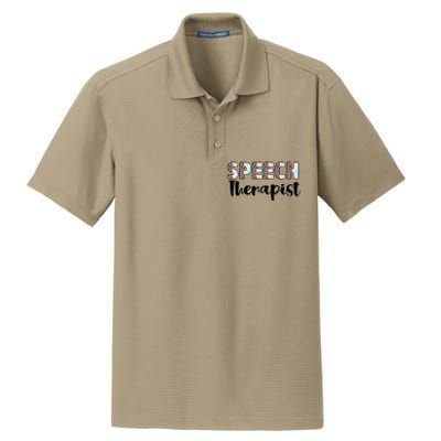 Speech Therapist Cute Leopard Speech Language Pathologist Gift Dry Zone Grid Polo