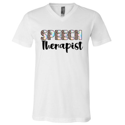 Speech Therapist Cute Leopard Speech Language Pathologist Gift V-Neck T-Shirt