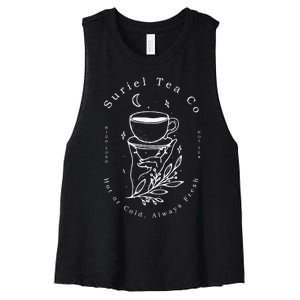 Suriel Tea Co Spill The Tea Mystical Book Flowers Librarian Women's Racerback Cropped Tank