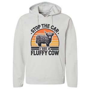 Stop The Car I See Fluffy Cow Retro Highland Cow Lover Performance Fleece Hoodie