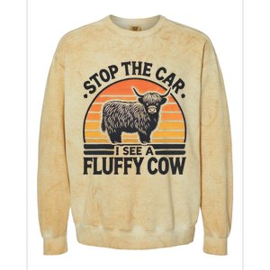 Stop The Car I See Fluffy Cow Retro Highland Cow Lover Colorblast Crewneck Sweatshirt