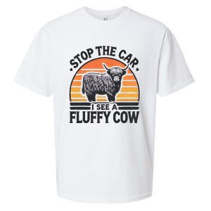 Stop The Car I See Fluffy Cow Retro Highland Cow Lover Sueded Cloud Jersey T-Shirt