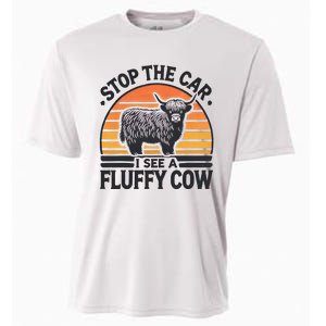 Stop The Car I See Fluffy Cow Retro Highland Cow Lover Cooling Performance Crew T-Shirt