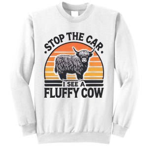 Stop The Car I See Fluffy Cow Retro Highland Cow Lover Sweatshirt