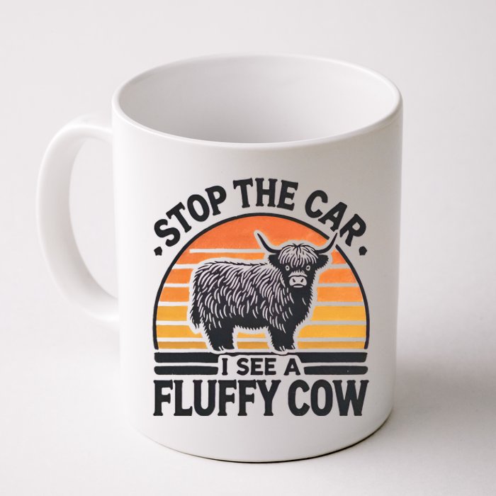 Stop The Car I See Fluffy Cow Retro Highland Cow Lover Coffee Mug