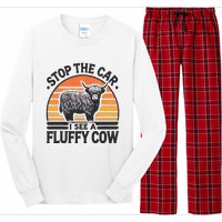 Stop The Car I See Fluffy Cow Retro Highland Cow Lover Long Sleeve Pajama Set