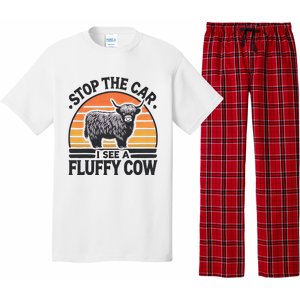 Stop The Car I See Fluffy Cow Retro Highland Cow Lover Pajama Set