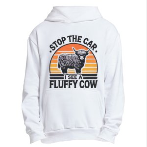 Stop The Car I See Fluffy Cow Retro Highland Cow Lover Urban Pullover Hoodie