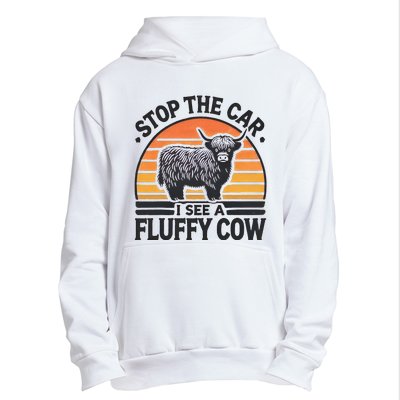 Stop The Car I See Fluffy Cow Retro Highland Cow Lover Urban Pullover Hoodie