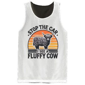 Stop The Car I See Fluffy Cow Retro Highland Cow Lover Mesh Reversible Basketball Jersey Tank