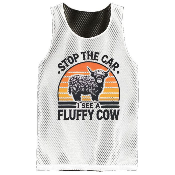 Stop The Car I See Fluffy Cow Retro Highland Cow Lover Mesh Reversible Basketball Jersey Tank