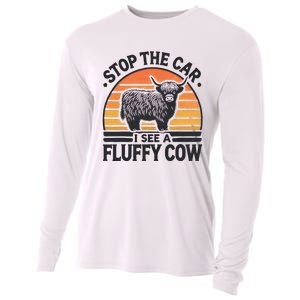 Stop The Car I See Fluffy Cow Retro Highland Cow Lover Cooling Performance Long Sleeve Crew