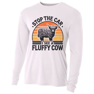 Stop The Car I See Fluffy Cow Retro Highland Cow Lover Cooling Performance Long Sleeve Crew