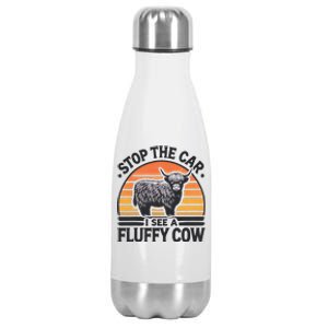 Stop The Car I See Fluffy Cow Retro Highland Cow Lover Stainless Steel Insulated Water Bottle