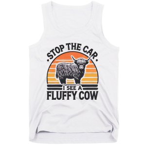 Stop The Car I See Fluffy Cow Retro Highland Cow Lover Tank Top