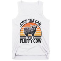 Stop The Car I See Fluffy Cow Retro Highland Cow Lover Tank Top