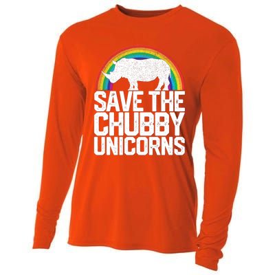 Save The Chubby Unicorns Rainbow Rhinoceros Rhino Gift Cooling Performance Long Sleeve Crew