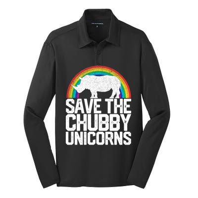 Save The Chubby Unicorns Rainbow Rhinoceros Rhino Gift Silk Touch Performance Long Sleeve Polo