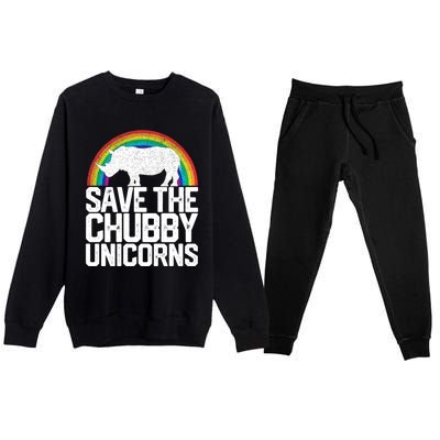 Save The Chubby Unicorns Rainbow Rhinoceros Rhino Gift Premium Crewneck Sweatsuit Set