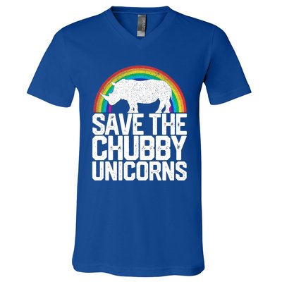 Save The Chubby Unicorns Rainbow Rhinoceros Rhino Gift V-Neck T-Shirt