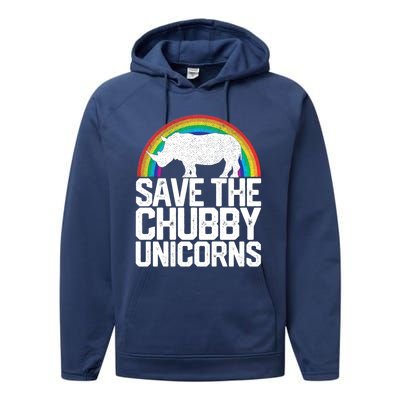 Save The Chubby Unicorns Rainbow Rhinoceros Rhino Gift Performance Fleece Hoodie