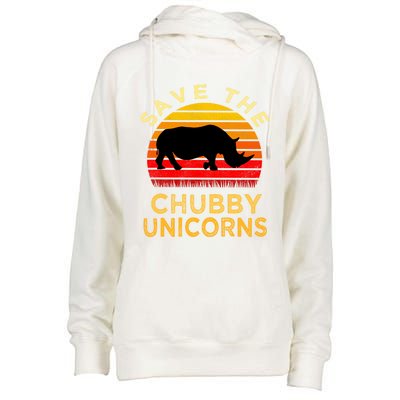 Save The Chubby Unicorns Retro Style Rhino Gift Womens Funnel Neck Pullover Hood