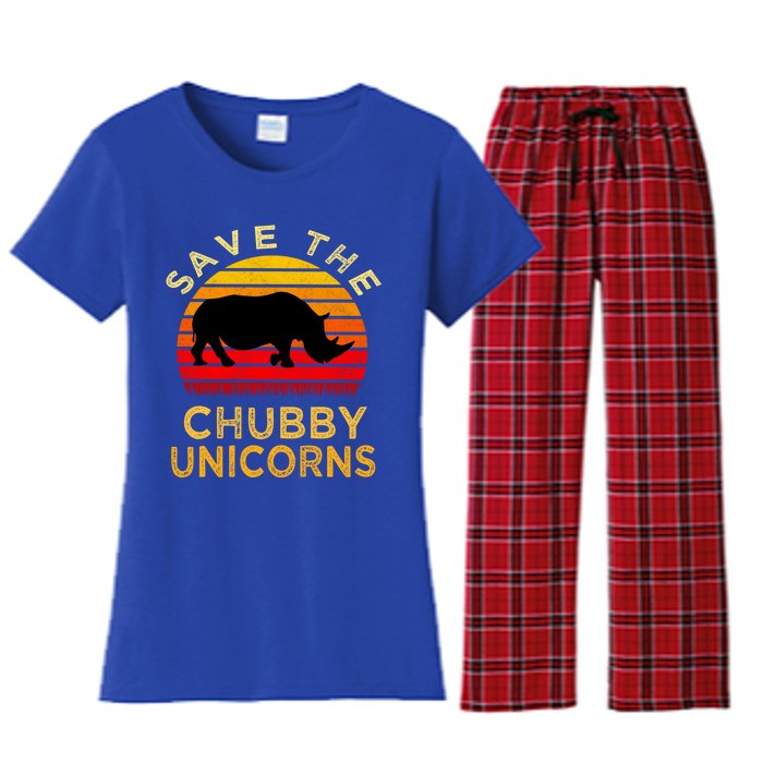 Save The Chubby Unicorns Retro Style Rhino Gift Women's Flannel Pajama Set