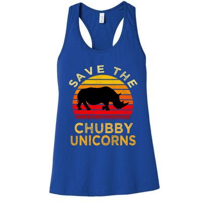 Save The Chubby Unicorns Retro Style Rhino Gift Women's Racerback Tank