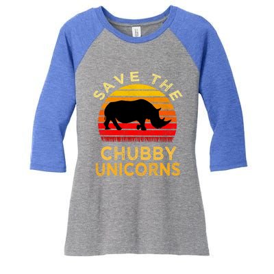 Save The Chubby Unicorns Retro Style Rhino Gift Women's Tri-Blend 3/4-Sleeve Raglan Shirt