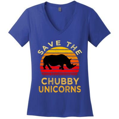 Save The Chubby Unicorns Retro Style Rhino Gift Women's V-Neck T-Shirt