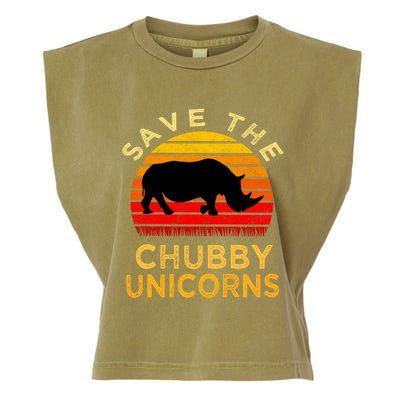 Save The Chubby Unicorns Retro Style Rhino Gift Garment-Dyed Women's Muscle Tee