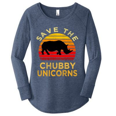 Save The Chubby Unicorns Retro Style Rhino Gift Women's Perfect Tri Tunic Long Sleeve Shirt