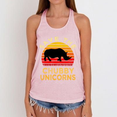 Save The Chubby Unicorns Retro Style Rhino Gift Women's Knotted Racerback Tank