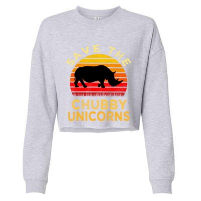 Save The Chubby Unicorns Retro Style Rhino Gift Cropped Pullover Crew