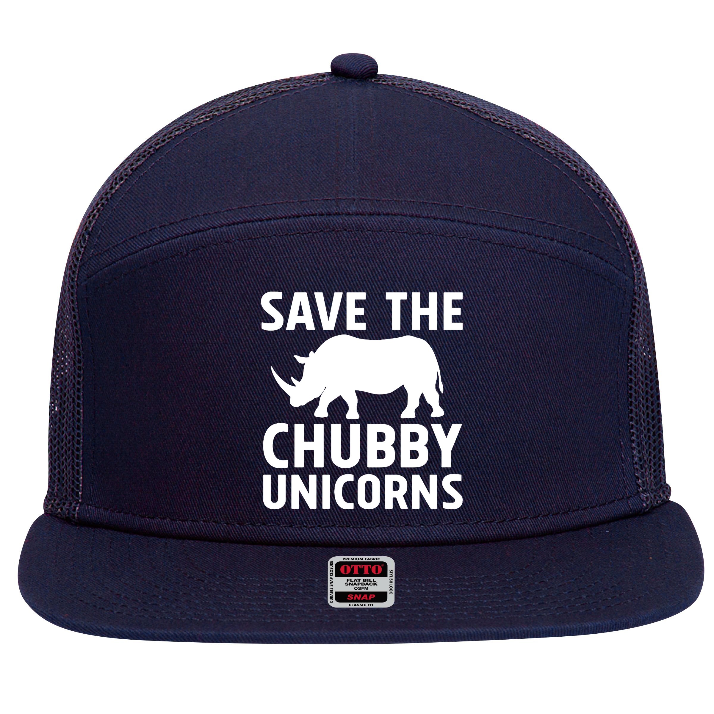 Save The Chubby Unicorns Funny 7 Panel Mesh Trucker Snapback Hat