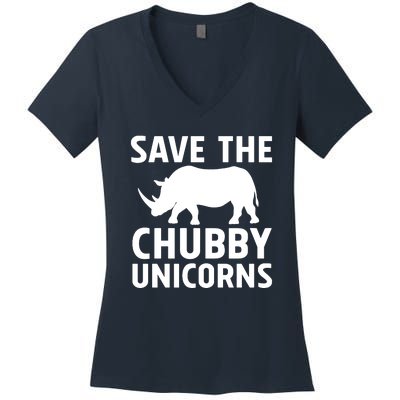 Save The Chubby Unicorns Funny Women's V-Neck T-Shirt