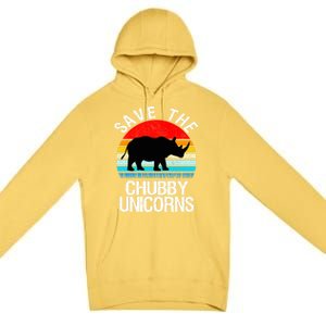 Save The Chubby Unicorns Retro Style Rhino Gift Premium Pullover Hoodie