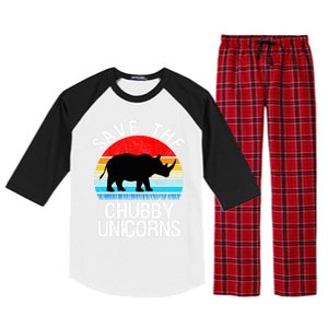 Save The Chubby Unicorns Retro Style Rhino Gift Raglan Sleeve Pajama Set