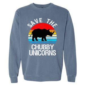 Save The Chubby Unicorns Retro Style Rhino Gift Garment-Dyed Sweatshirt