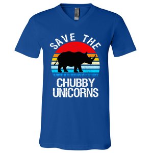 Save The Chubby Unicorns Retro Style Rhino Gift V-Neck T-Shirt